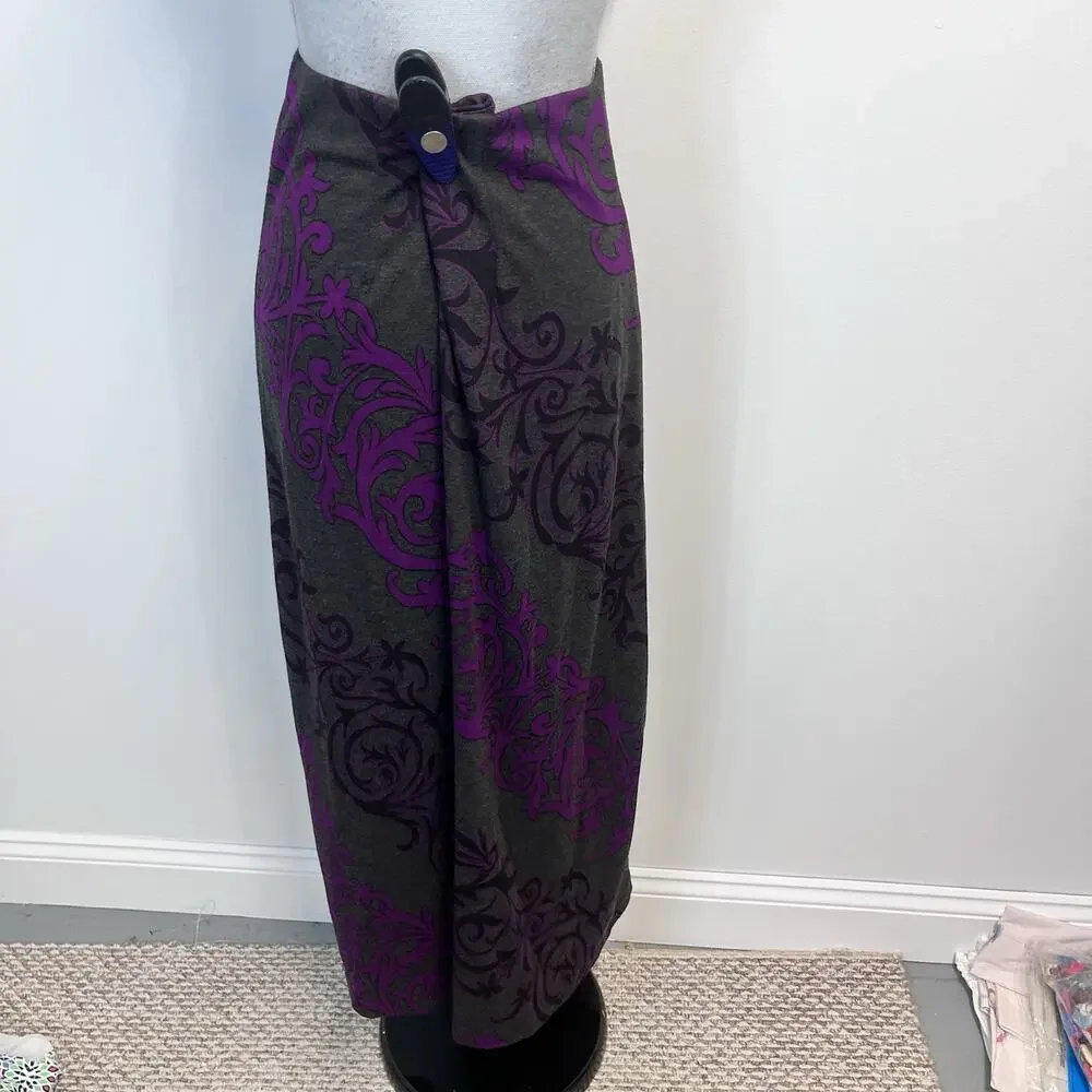 ECI New York Skirt size Small Purple Gray Floral Long Maxi A Line Stretch Modest - Picture 8 of 9